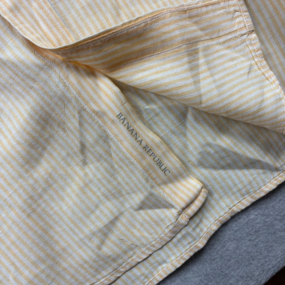 Banana Republic Shirt Mens XL Yellow University Stripe 100% Linen Button Up Y2K